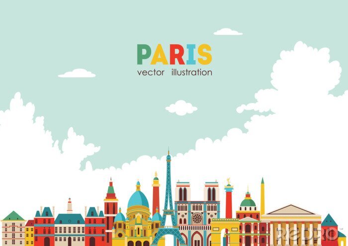 Sticker Parijs skyline. Vector illustratie - stock vector