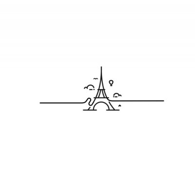 Sticker Paris, Eiffel tower, Paris cartoon art, postcard, Line art vector illustration