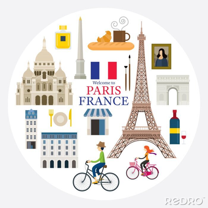 Sticker Paris, France Landmarks and Travel Label