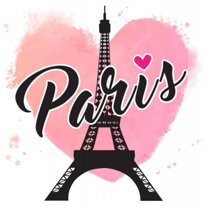 Sticker Paris hand drawn vector lettering and Eiffer Tower. Paris ink lettering.
