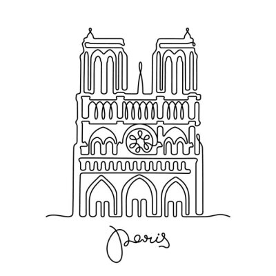Sticker Paris, Notre Dame de Paris continuous line vector illustration 