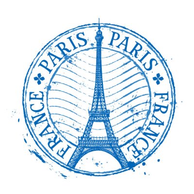 Sticker Paris vector logo design template. Shabby stamp or France