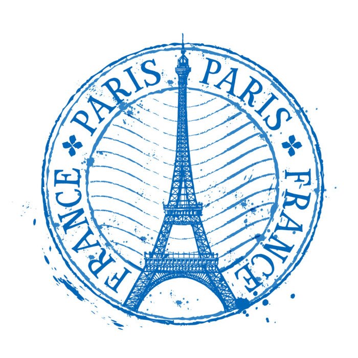 Sticker Paris vector logo design template. Shabby stamp or France