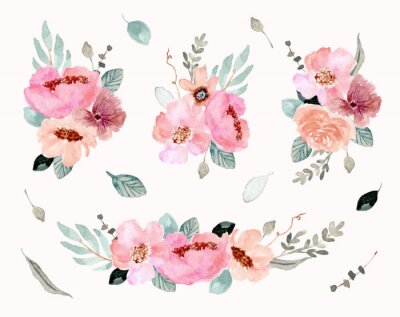 Sticker Pastel floristische illustraties op een witte achtergrond