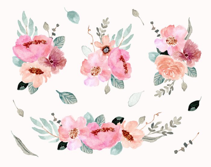 Sticker Pastel floristische illustraties op een witte achtergrond