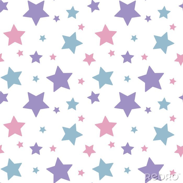Sticker pastel kleurrijke ster roze blauw paars op een witte achtergrond patroon naadloze vector