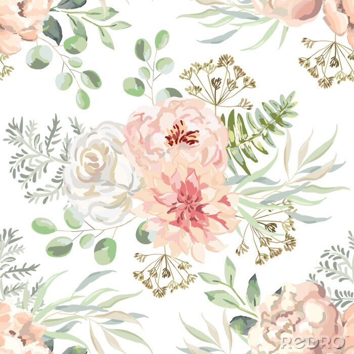 Sticker Pastel pioenrozen en rozen aquarel tekenen