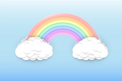 Sticker Pastel regenboog op een blauwe hemel