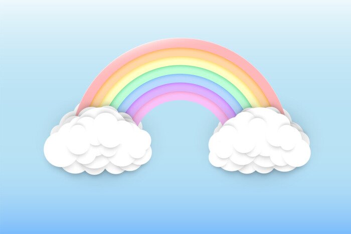 Sticker Pastel regenboog op een blauwe hemel