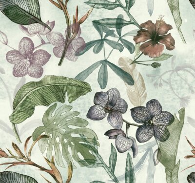 Sticker Pastelillustratie met planten van verschillende soorten