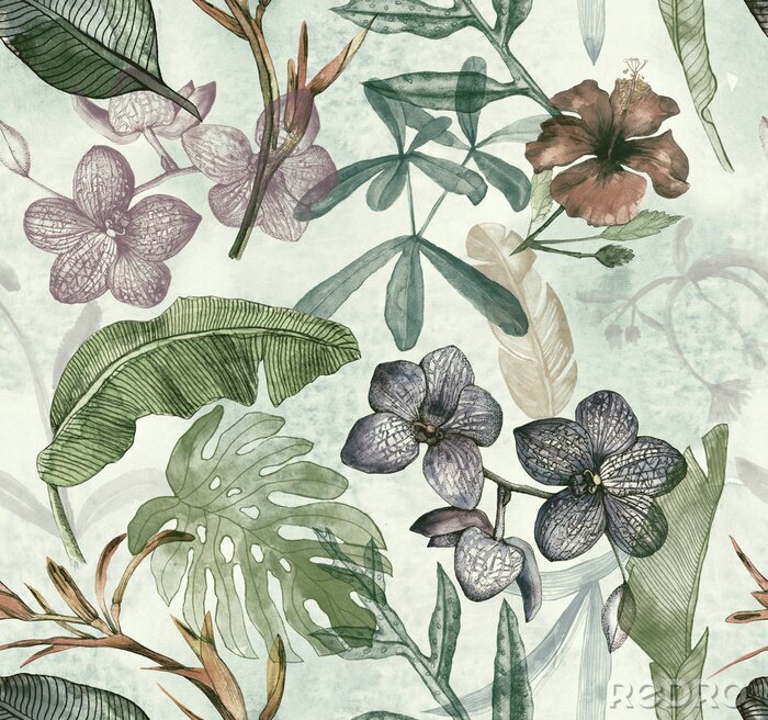 Sticker Pastelillustratie met planten van verschillende soorten