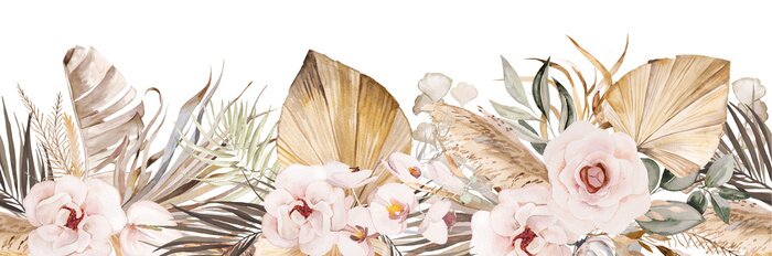 Sticker Pastelkleurige bloemen en bladeren in boho-stijl