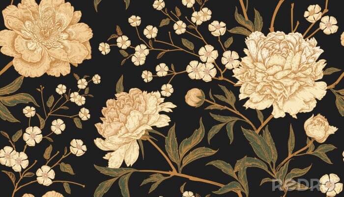 Sticker Pastelkleurige grafische pioenen en gevoelige bloemen