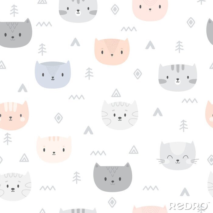 Sticker Pastelkleurige katten op de achtergrond