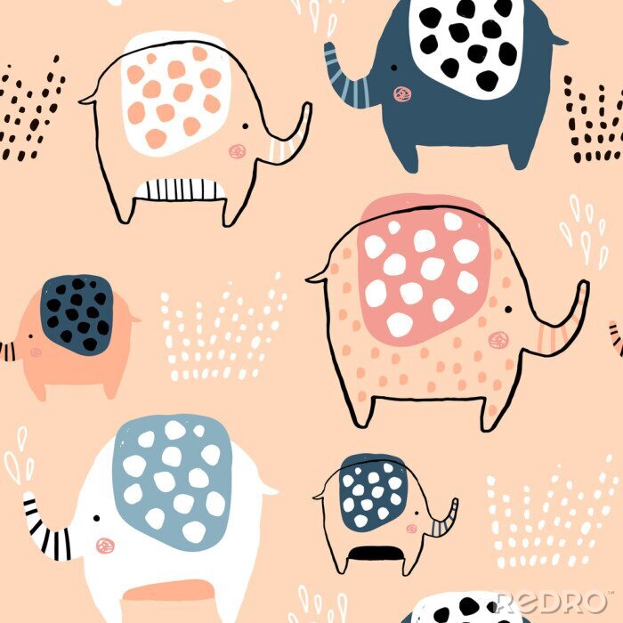 Sticker Pastelkleurige olifanten met stippen in scandinavische stijl
