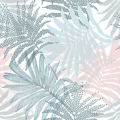 Behang Pastelkleurige palmbladeren