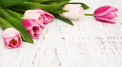 Sticker Pastelkleurige tulpen op planken