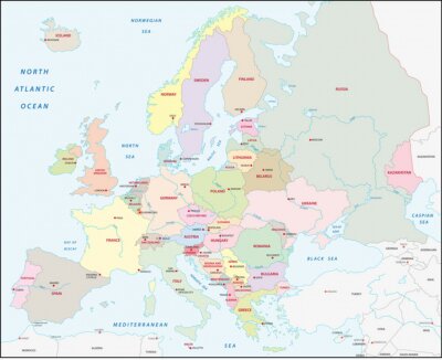 Pastelkleurige wereldkaart van Europa