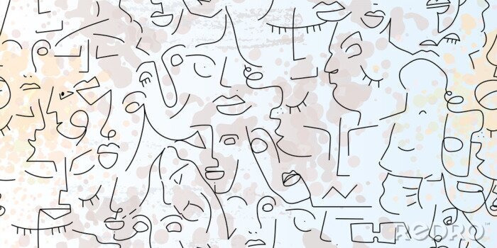 Sticker Patroon met abstracte line-art gezichten