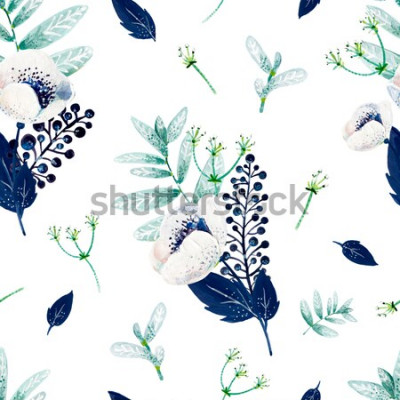 Sticker Patroon met bloemen in blauw en groen