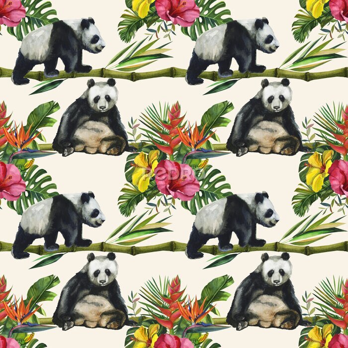 Sticker Patroon met panda's op bamboetakken