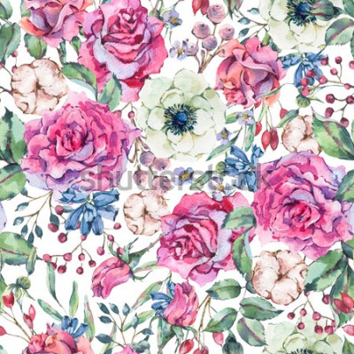 Sticker Patroon met witte en roze rozen