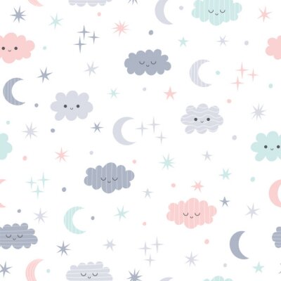 Sticker Patroon met wolken in de nachtelijke hemel