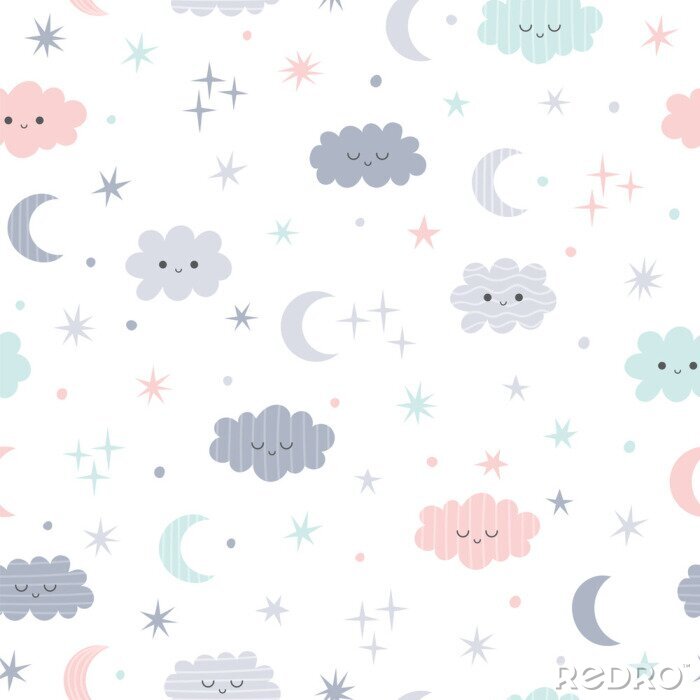 Sticker Patroon met wolken in de nachtelijke hemel