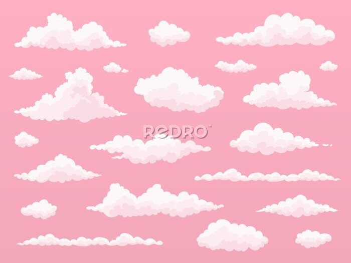 Sticker Patroon met wolken op een roze achtergrond
