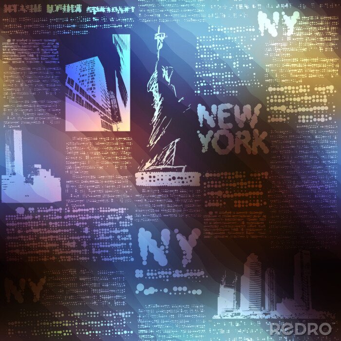 Sticker Patroon van New York op onscherpe achtergrond.