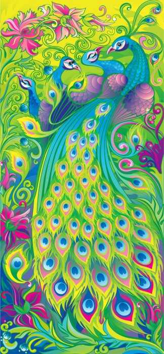 Sticker Pauwen met kleurrijke staarten