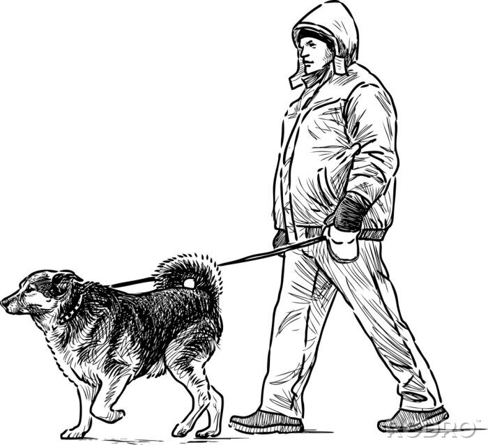 Sticker persoon met zijn hond