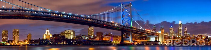 Sticker Philadelphia skyline panorama bij zonsondergang, US