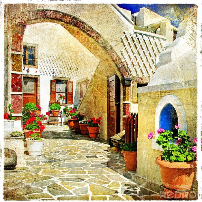 Sticker Picturale straten van Santorini