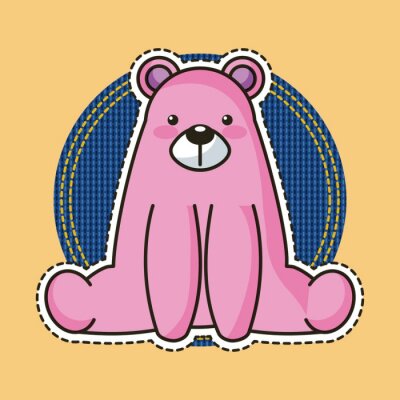 Sticker pink bear teddy sit patch sticker fashion vector illustration