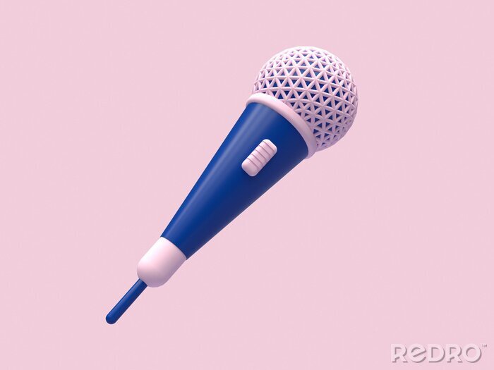 Sticker pink blue microphone cartoon style 3d rendering technology digital concept