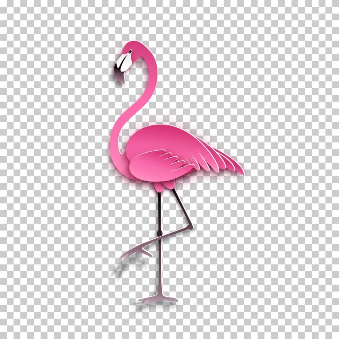 Sticker Pink flamingo standing on one leg. African exotic bird, cool sticker for birthday cards, party invitations, for tropical design element. Summer decoration, paper cut out style, vector illustration