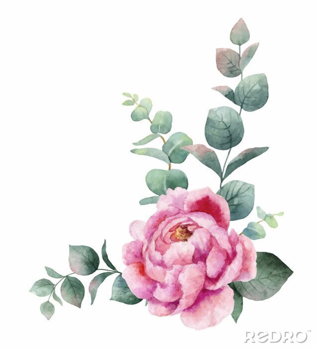 Sticker Pioen versierd met eucalyptusbladeren