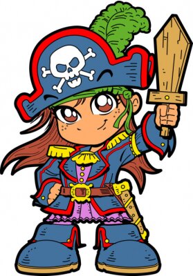 Sticker Piraatmeisje met een houten zwaard