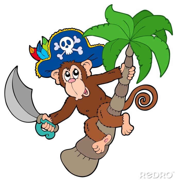 Sticker Piraten aap zittend op een palmboom