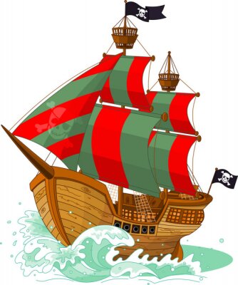 Sticker Piraten zeilschip zeilen op zee