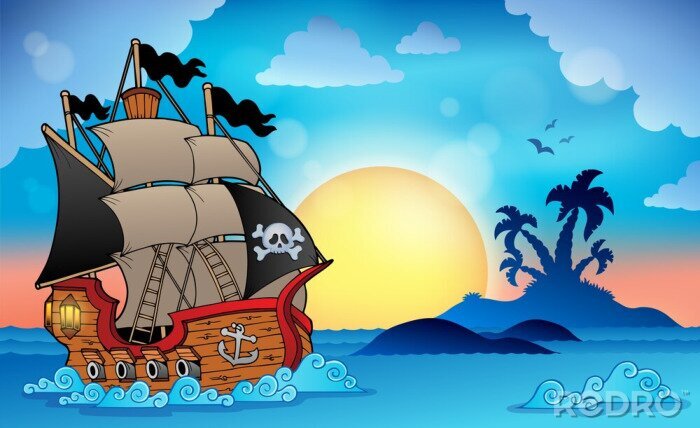 Sticker Piratenschip en tropisch eiland