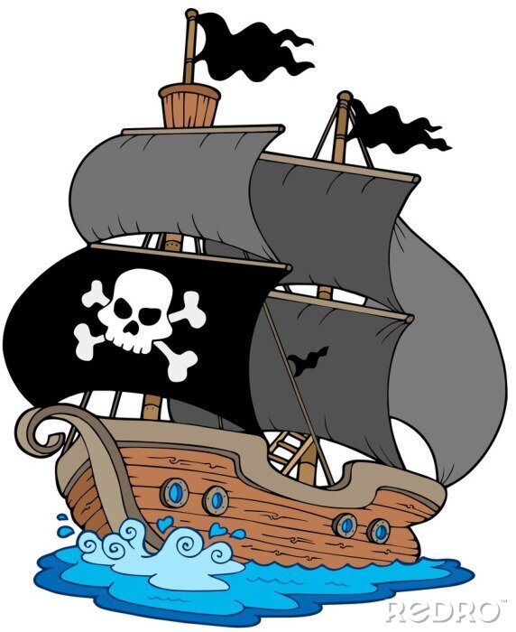 Sticker Piratenschip met zwarte zeilen