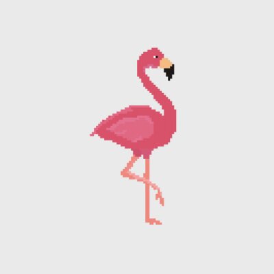 Sticker Pixel art pink flamingo detailed illustration isolated vector