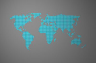 Sticker Pixelweltkarte blau grau