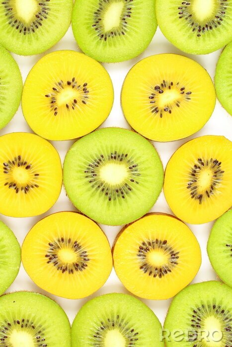 Sticker plakjes verse groene en gele kiwi fruit eten achtergrondstructuur