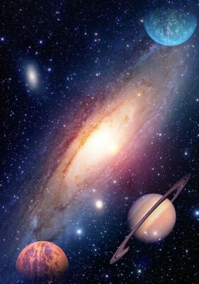Planeten en sterrenstelsels in de kosmische hemel