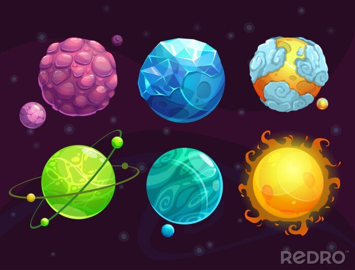 Sticker Planeten en zon uit fantasiewereldafbeeldingen