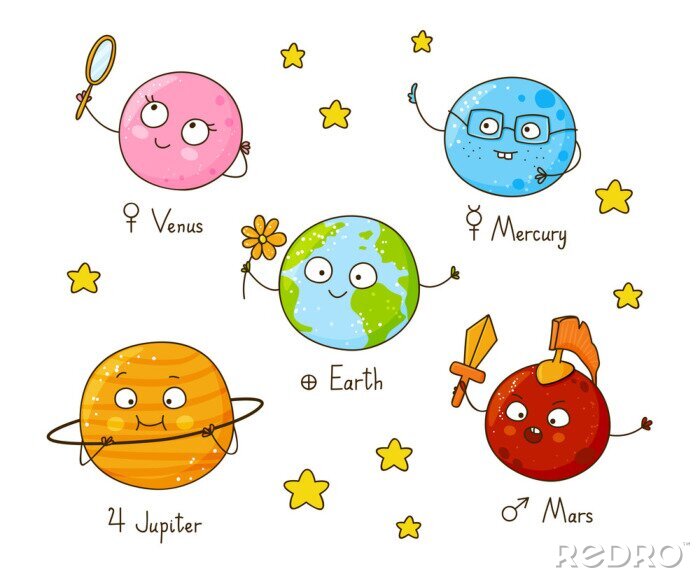 Sticker Planeten van het zonnestelsel die glimlachen voor kinderen