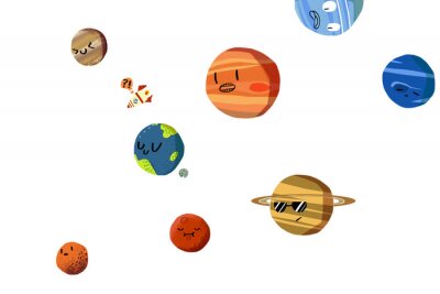 Sticker Planeten van het zonnestelsel en vliegende raket